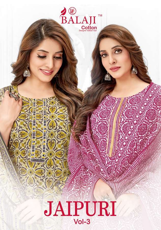 JAIPURI VOL-3 BY BALAJI COTTON 3001 TO 3012 SERIES COTTON PRINT DRESSES