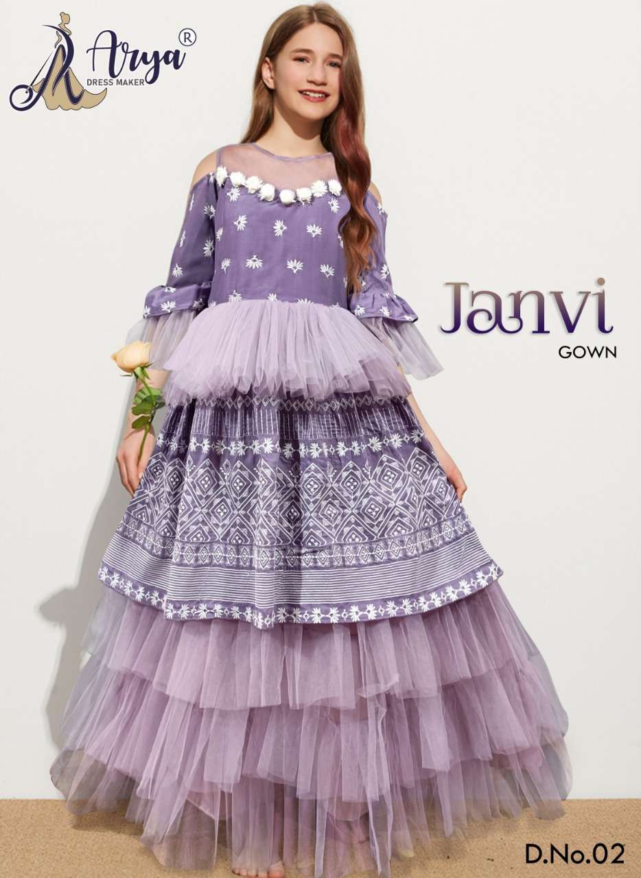 JANVI GOWN BY ARYA DRESS MAKER 01 TO 06 SERIES MUSLIN THREAD WORK KIDS GOWNS