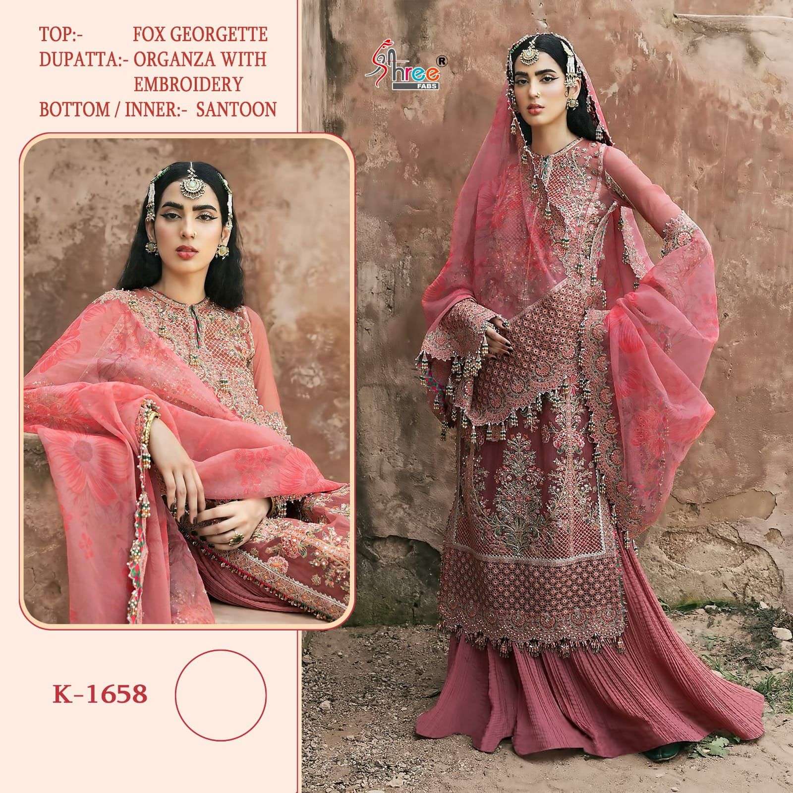 K-1658 HIT DESIGN BY SHREE FABS FAUX GEORGETTE EMBROIDERY PAKISTANI DRESS