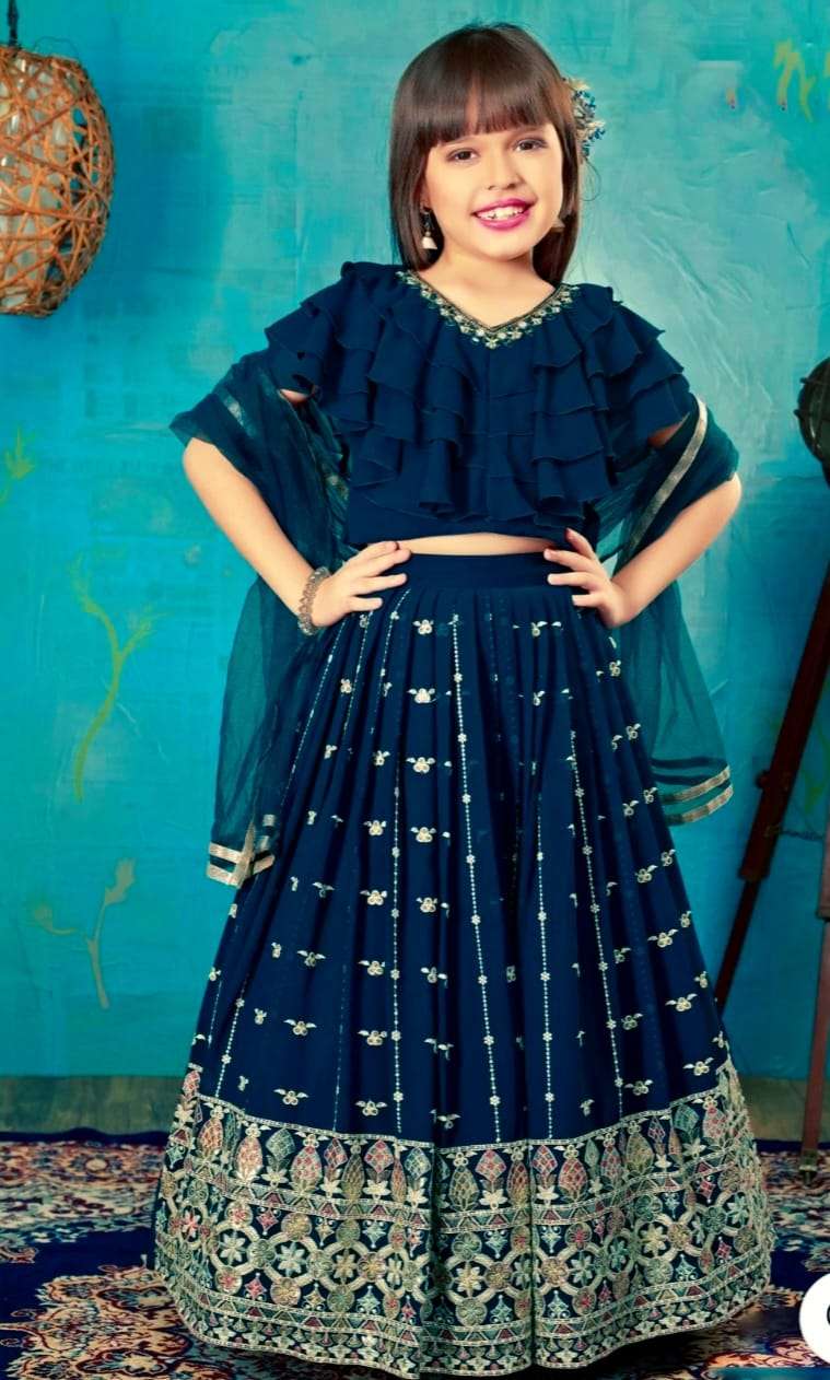 KIRTHI BY AQSAWHOLESALE FAUX GEORGETTE EMBROIDERRY SEQUENCE KIDS LEHENGA