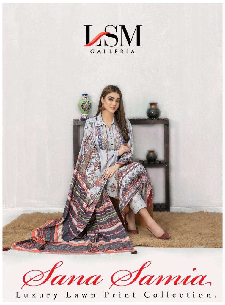 LSM SANA SAMIA BY AQSAWHOLESALE 101 TO 106 SERIES PURE LAWN PRINT PAKISTANI DRESSES