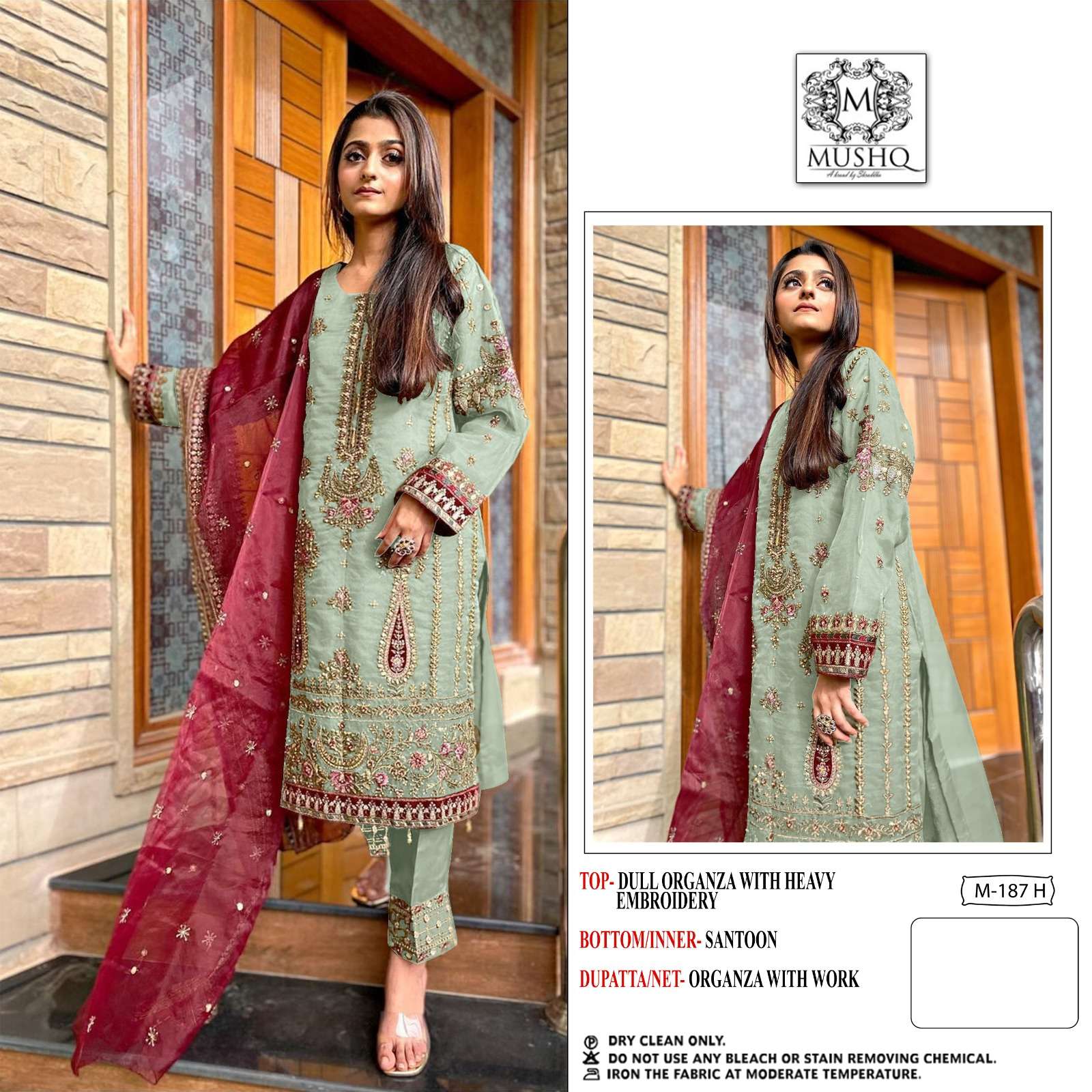 M-187 COLOURS BY MUSHQ 187-E TO 187-H SERIES PURE ORGANZA EMBROIDERY PAKISTANI DRESSES