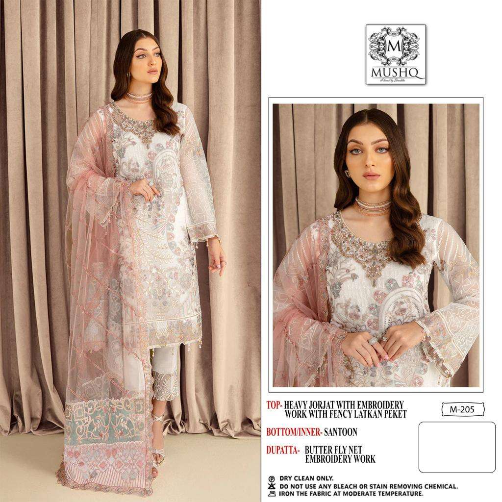 M-205 HIT DESIGN BY MUSHQ FAUX GEORGETTE EMBROIDERY DIAMOND WORK DRESS