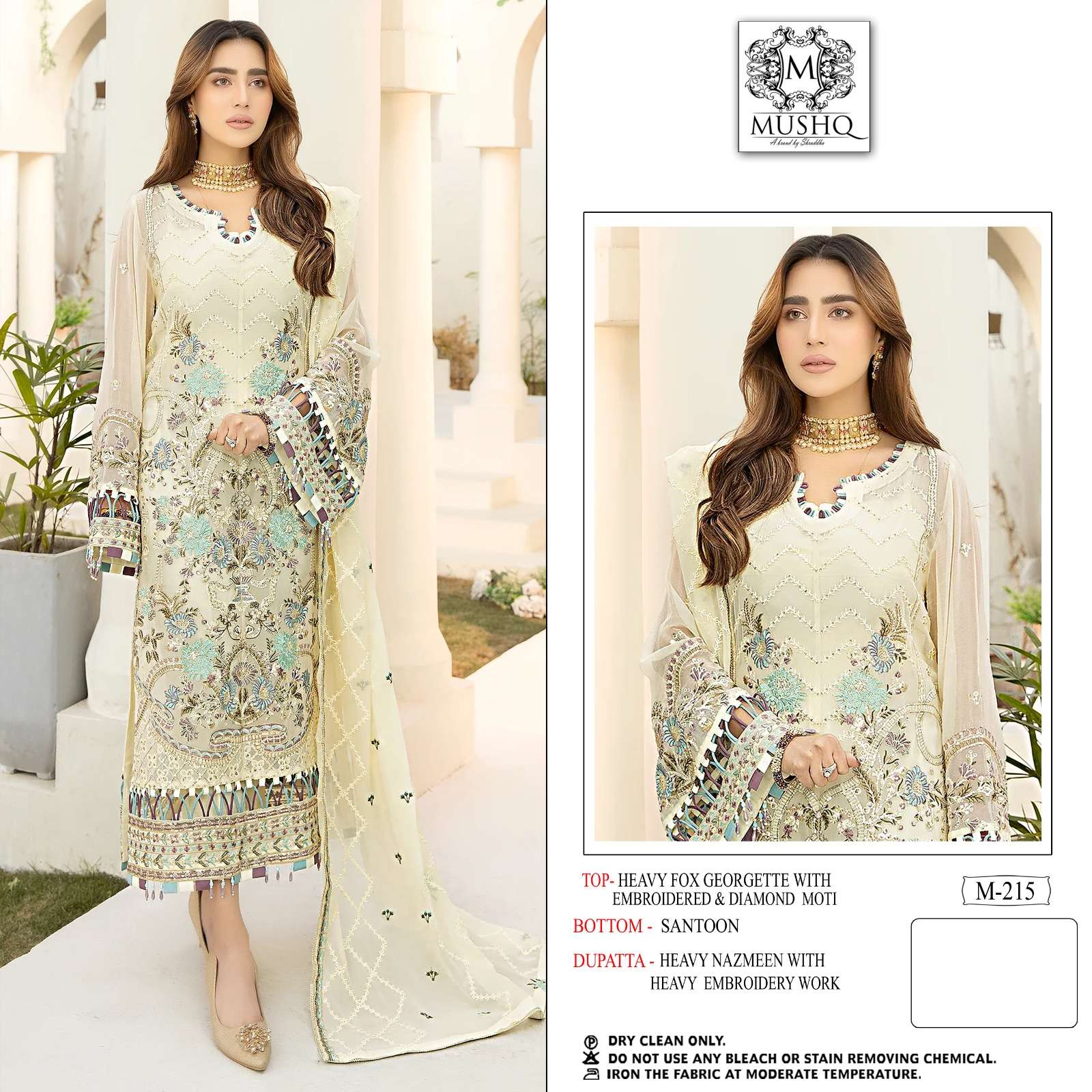 M-215 HIT DESIGN BY MUSHQ FAUX GEORGETTE EMBROIDERY WORK PAKISTANI DRESS