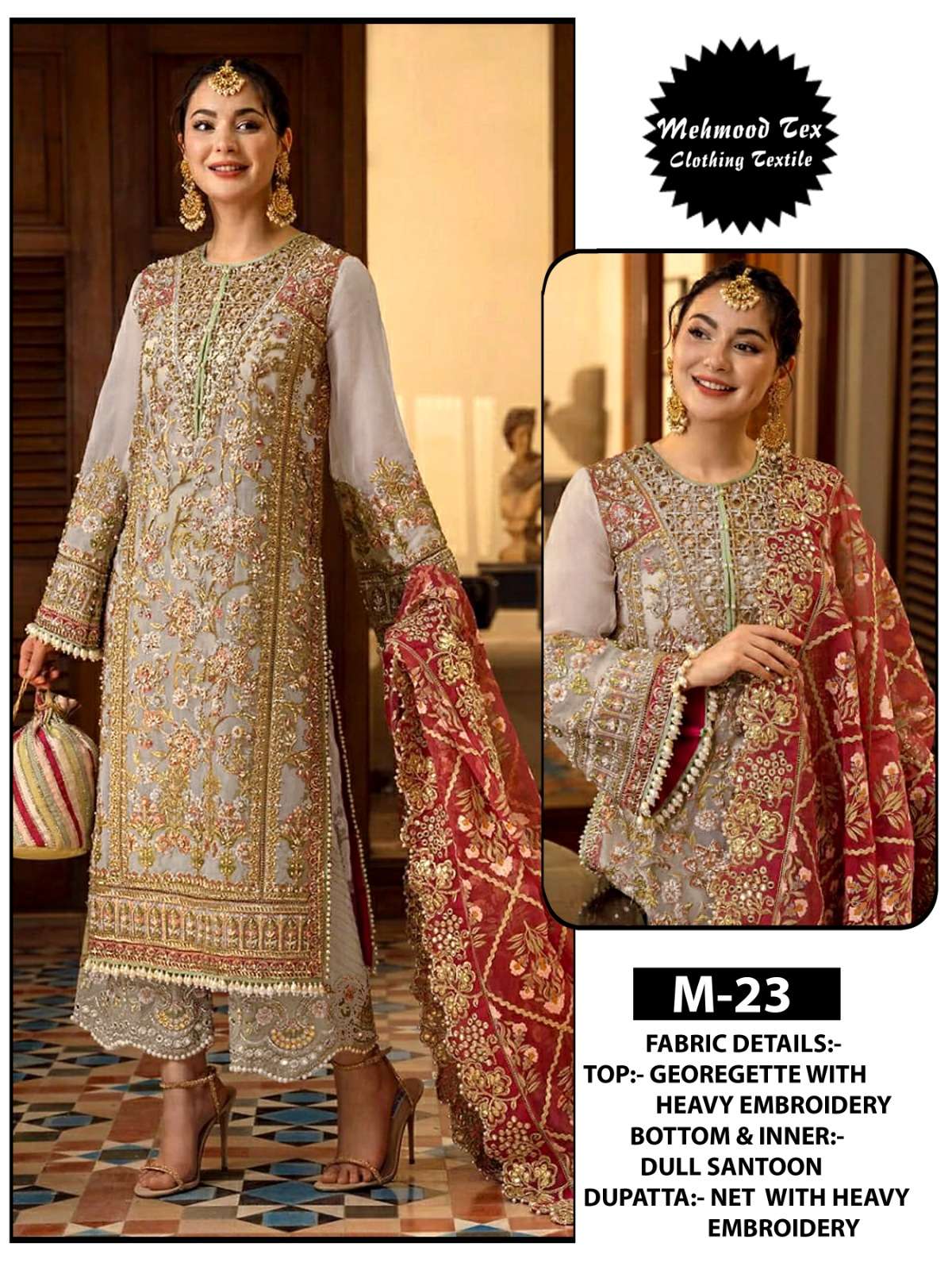 M-23 HIT DESIGN BY MEHBOOB TEX FAUX GEORGETTE EMBROIDERY PAKISTANI DRESS