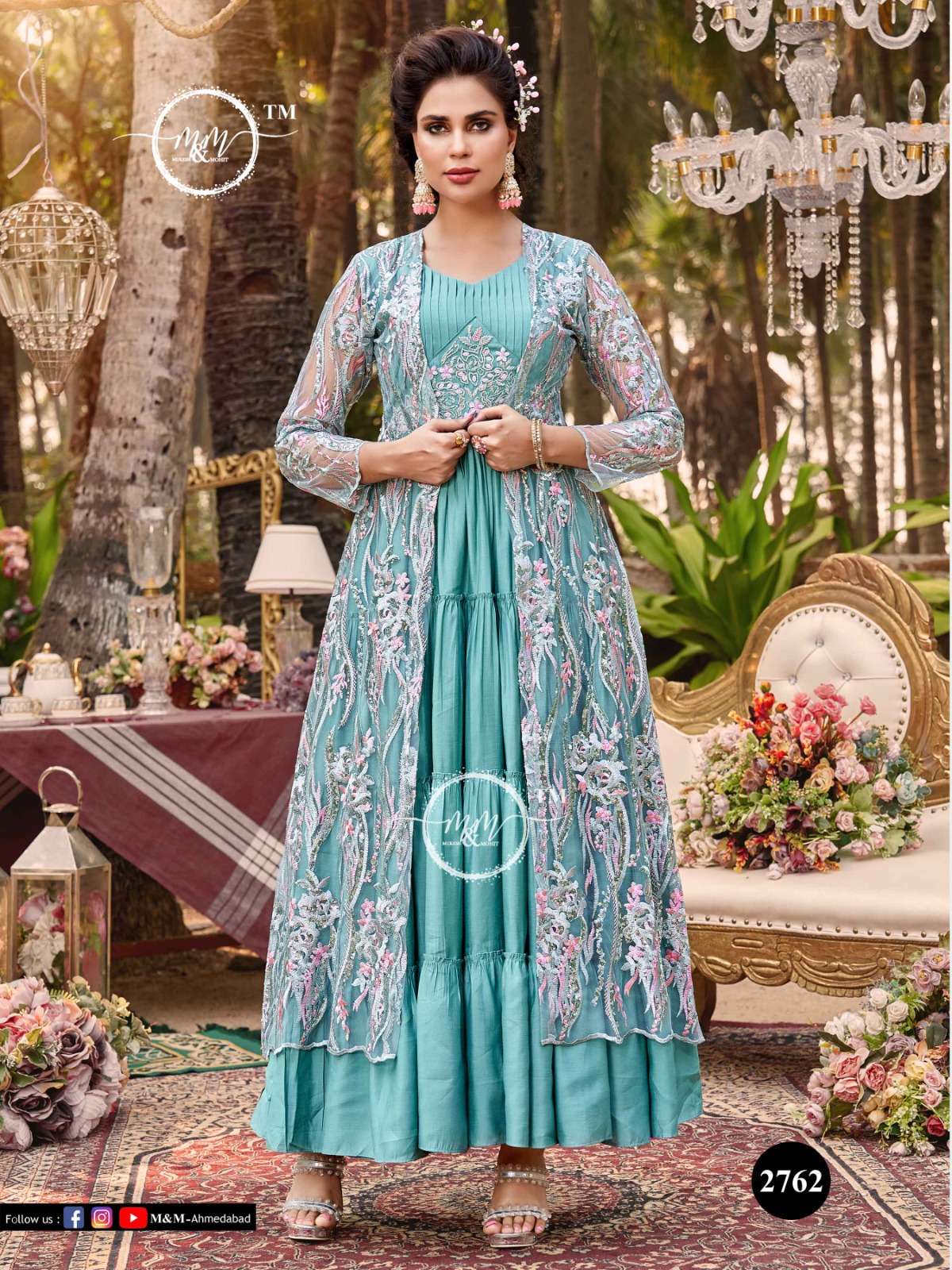 M&M 2762 HIT DESIGN BY M&M HEAVY SILK FANCY WORK GOWN