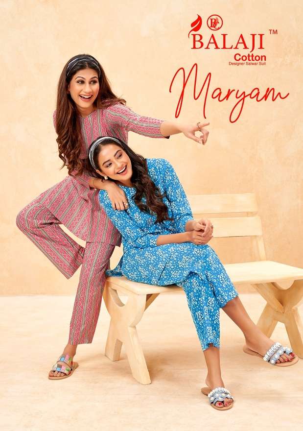 MARYAM BY BALAJI COTTON 1001 TO 1008 SERIES CAMBRIC COTTON PRINT KURTI & PANTS