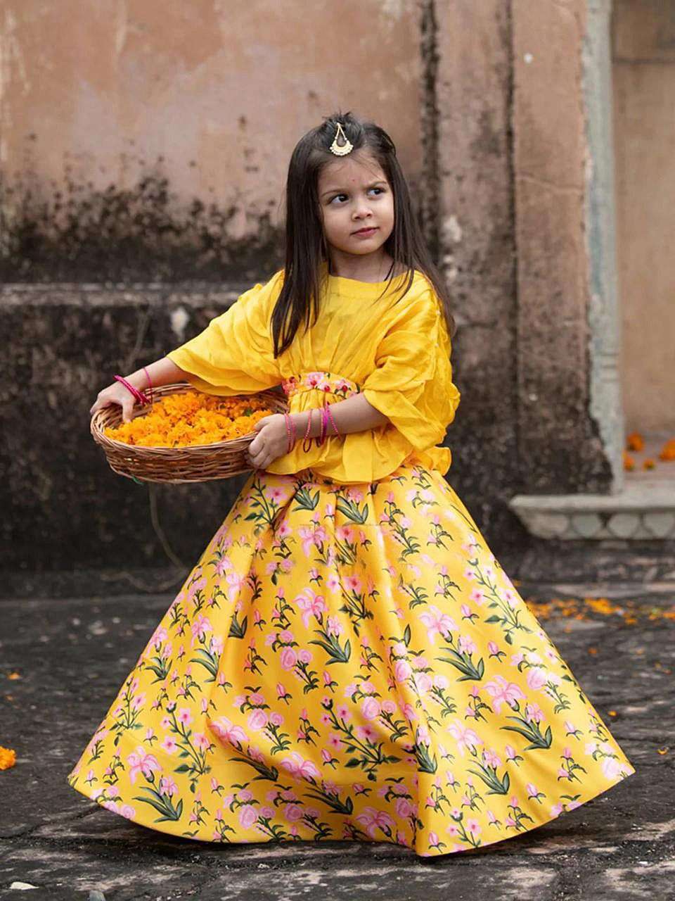 MISTY-105 BY AQSAWHOLESALE MALAI SATIN PRINT KIDS CROP-TOP STITCHED LEHENGA