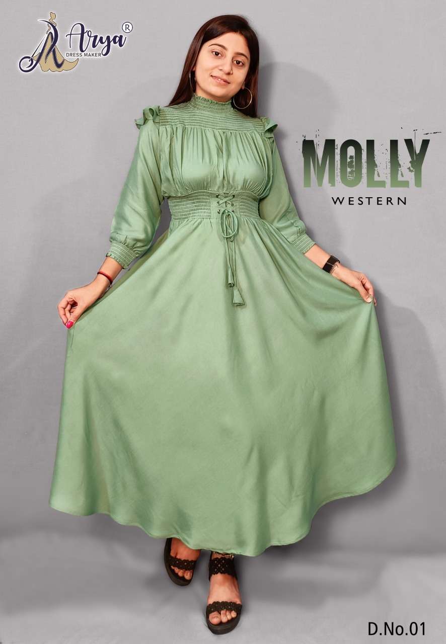 MOLLY WESTERN BY ARYA DRESS MAKER 01 TO 05 SERIES RAYON COTTON WORK GOWNS