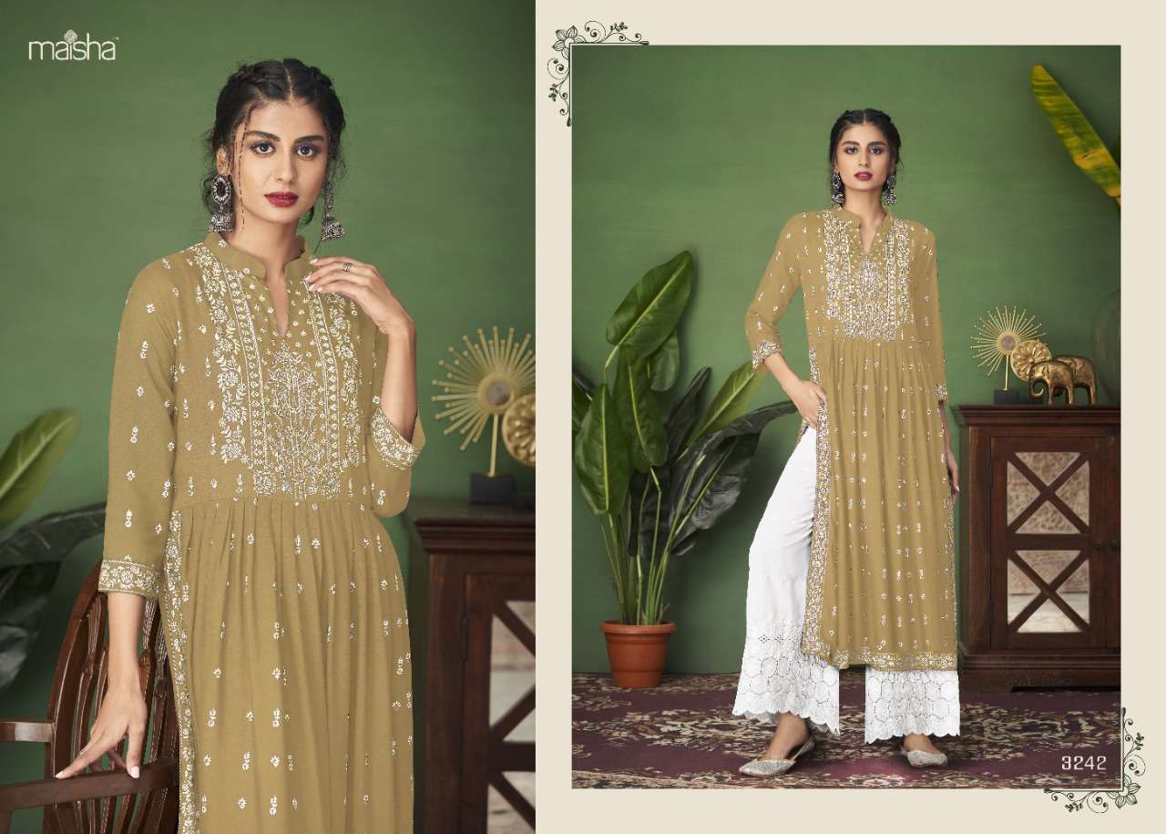 MONSOON VOL-5 NX BY MAISHA 3242 TO 3245 SERIES RAYON PRINT LONG KURTI & PANTS