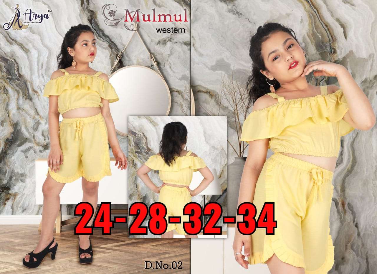 MUL MUL WESTERN BY ARYA DRESS MAKER 02 TO 06 SERIES RAYON COTTON KIDS TUNICS