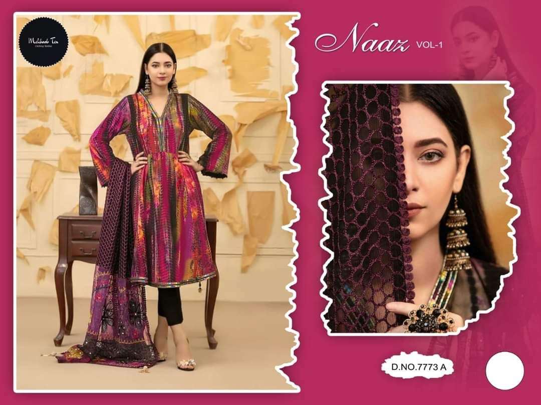 NAAZ VOL-1 BY MEHBOOB TEX PURE SLUB COTTON EMBROIDERY PAKISTANI DRESSES