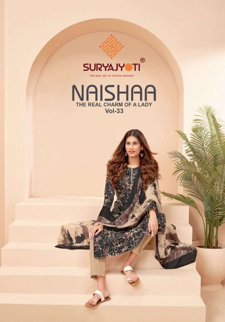 NAISHAA VOL-3 BY SURYAJYOTI 33001 TO 33010 SERIES SATIN COTTON PRINT DRESSES