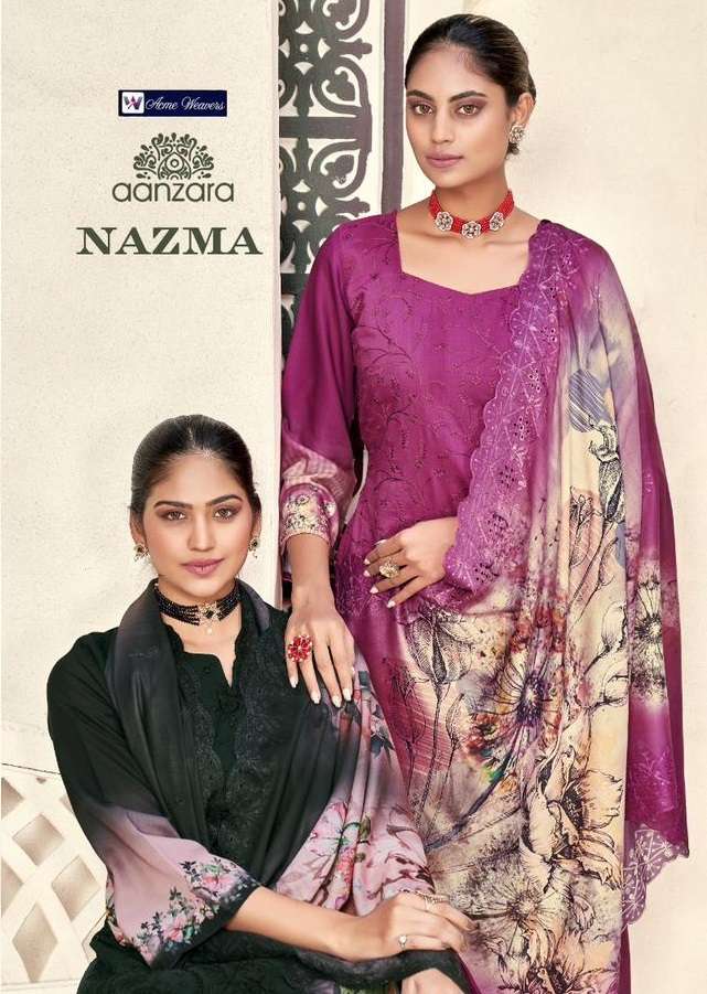 NAZMA BY AANZARA 1001 TO 1006 SERIES MUSLIN FANCY WORK DRESSES