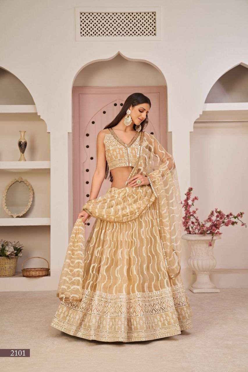 NFH 2101 COLOURS BY NARAYANI FASHION HOUSE 2101 TO 2101-C SERIES NET HEAVY WORK BRIDAL LEHENGAS