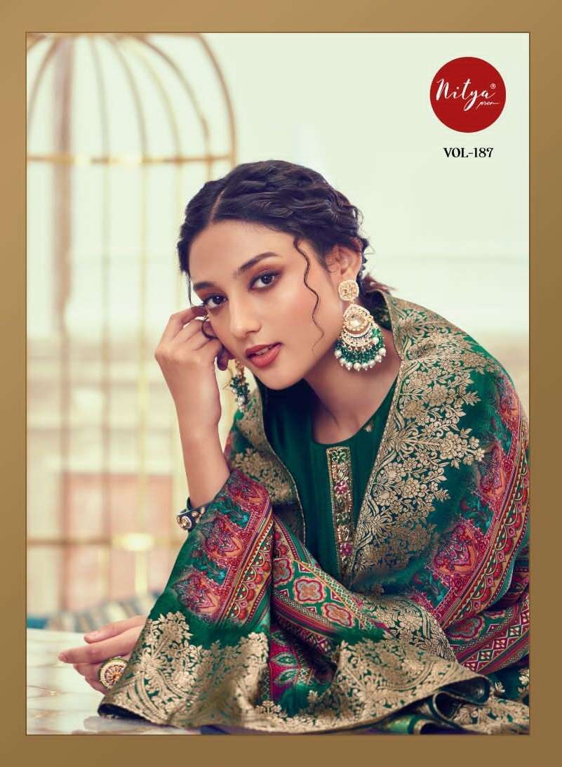 NITYA VOL-187 BY LT FABRICS 1001 TO 1006 SERIES DOLA JACQUARD WORK DRESSES