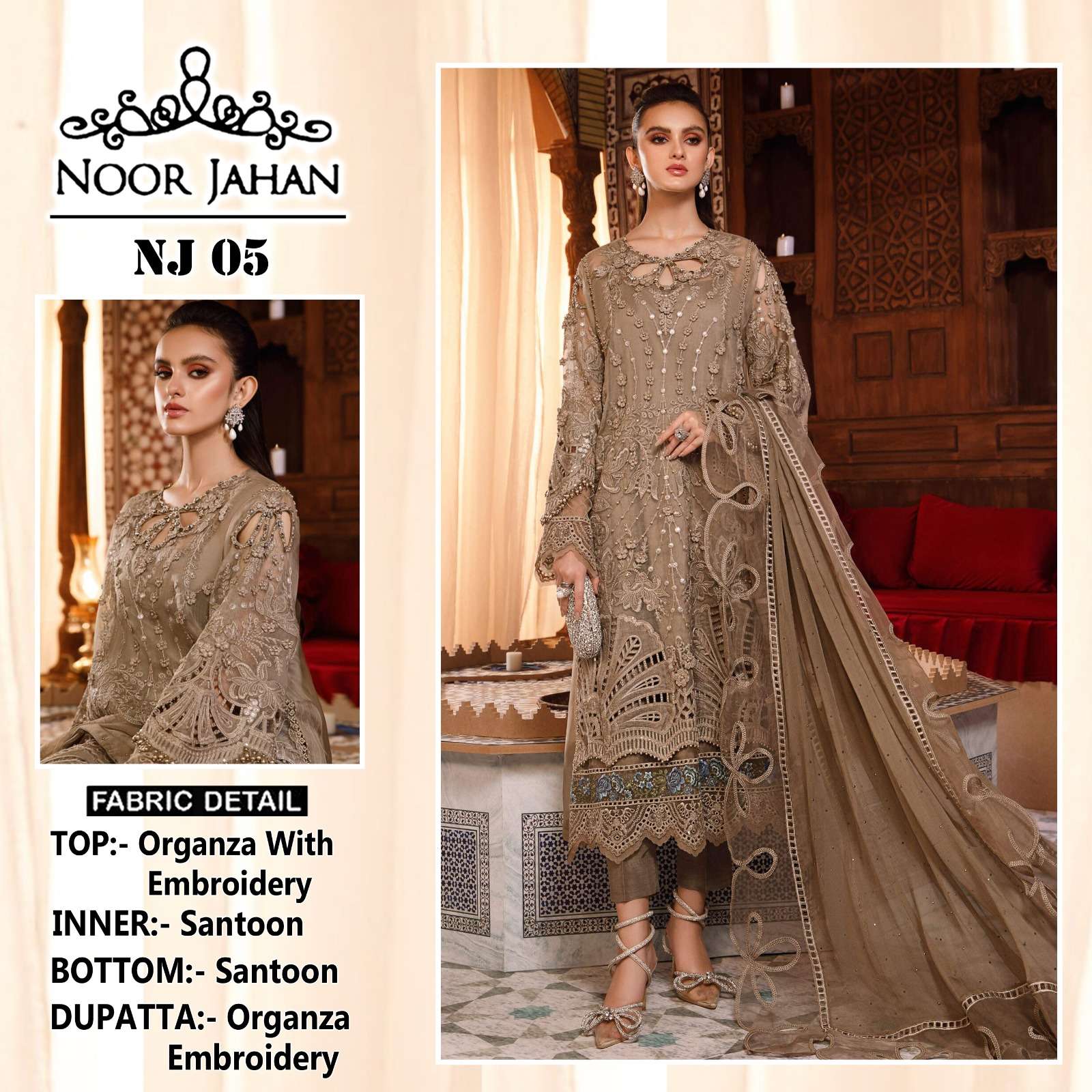 NJ 05 HIT DESIGN BY AQSAWHOLESALE ORGANZA EMBROIDERY PAKISTANI DRESS