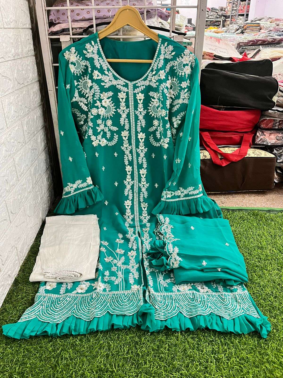 NOOR AQUA GREEN BY ZIAAZ DESIGNS GEORGETTE EMBROIDERY PAKISTANI STITCHED DRESS