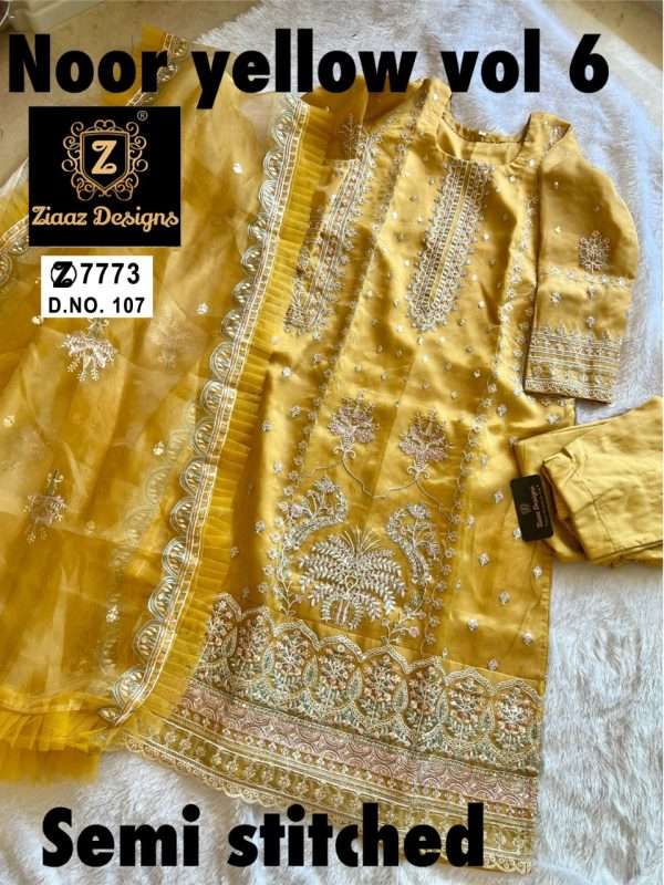 NOOR YELLOW VOL-6 BY ZIAAZ DESIGNS ORGANZA HANDWORK EMBROIDERY PAKISTANI DRESS