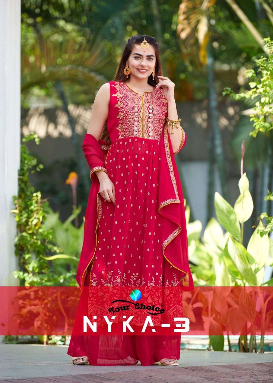 NYKA VOL-3 BY YOUR CHOICE 4460 TO 4464 SERIES BLOOMING GEORGETTE WORK STITCHED DRESSES