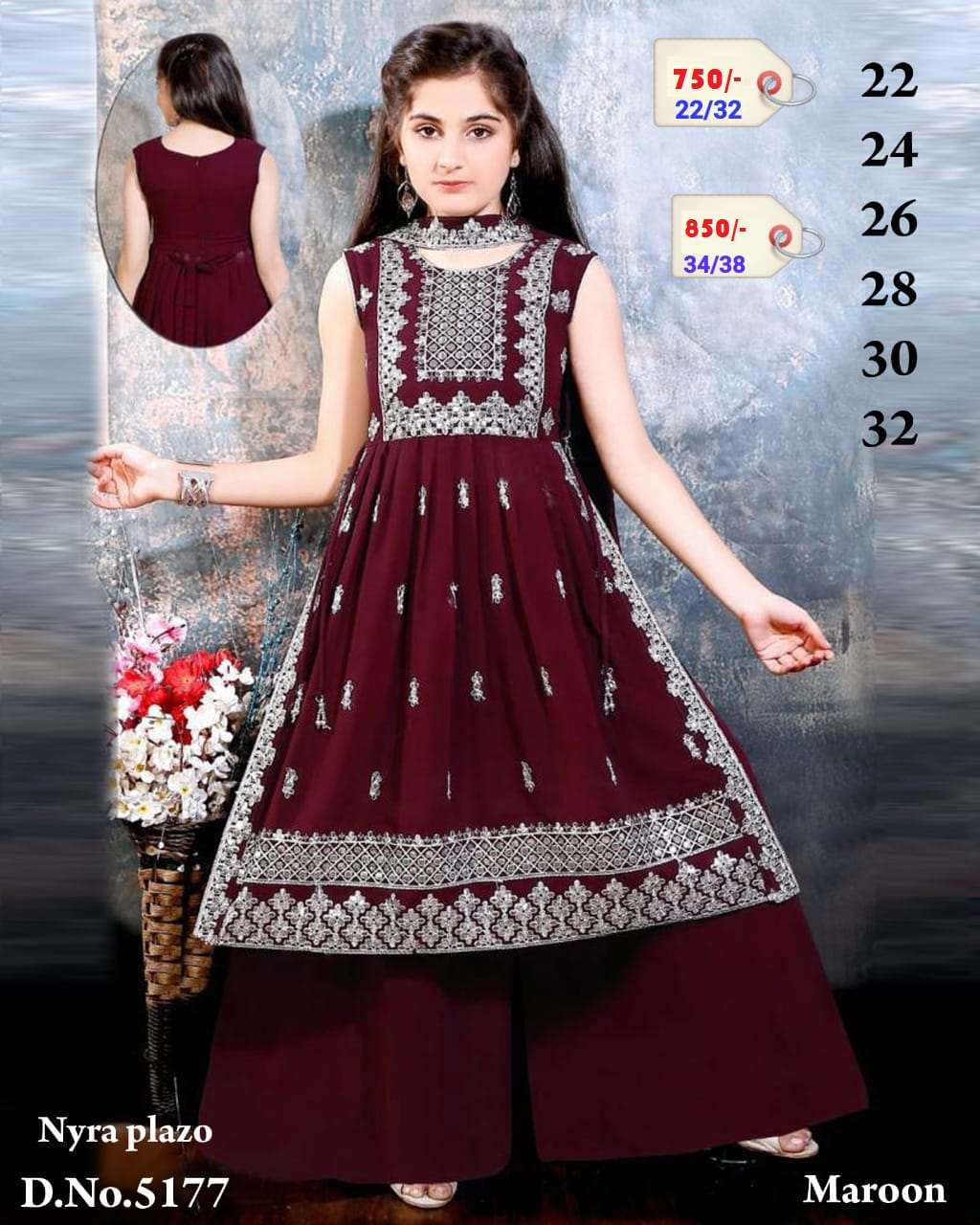 NYRA KIDS BY AQSAWHOLESALE GEORGETTE EMBROIDERY WORK KIDS STITCHED DRESSES