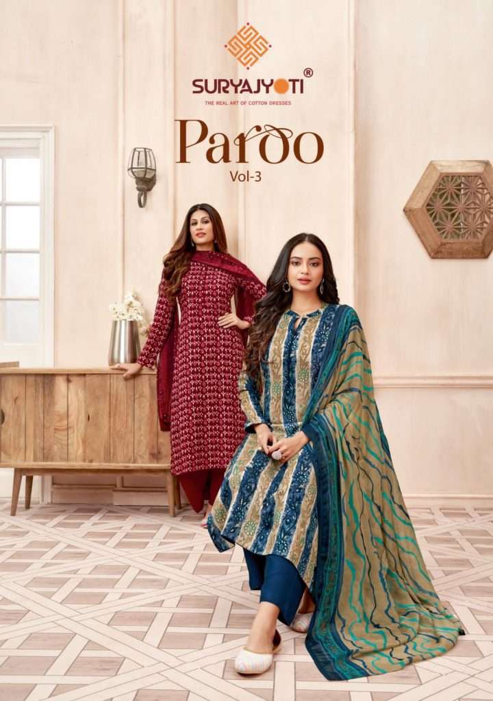 PAROO VOL-3 BY SURYAJYOTI 3001 TO 3008 SERIES RAYON FOIL PRINT DRESSES