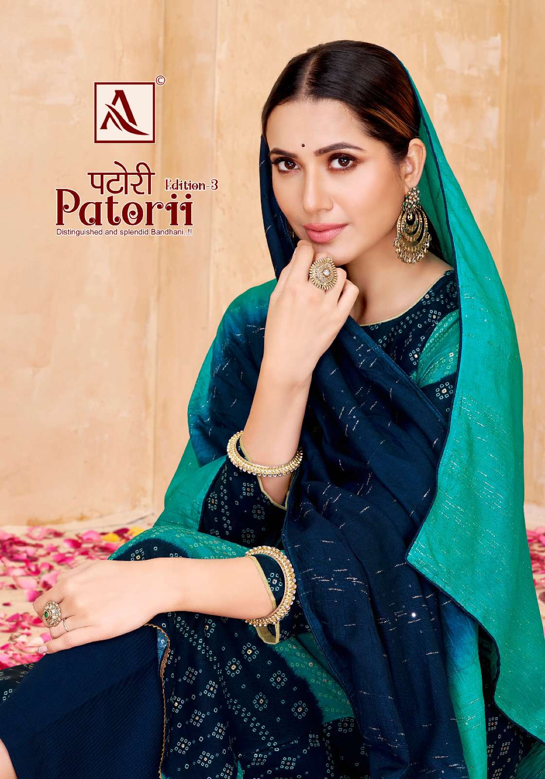 PATORII VOL-3 BY ALOK SUIT 1224-001 TO 1224-008 SERIES RAYON BANDHANI EMBROIDERY DRESSES