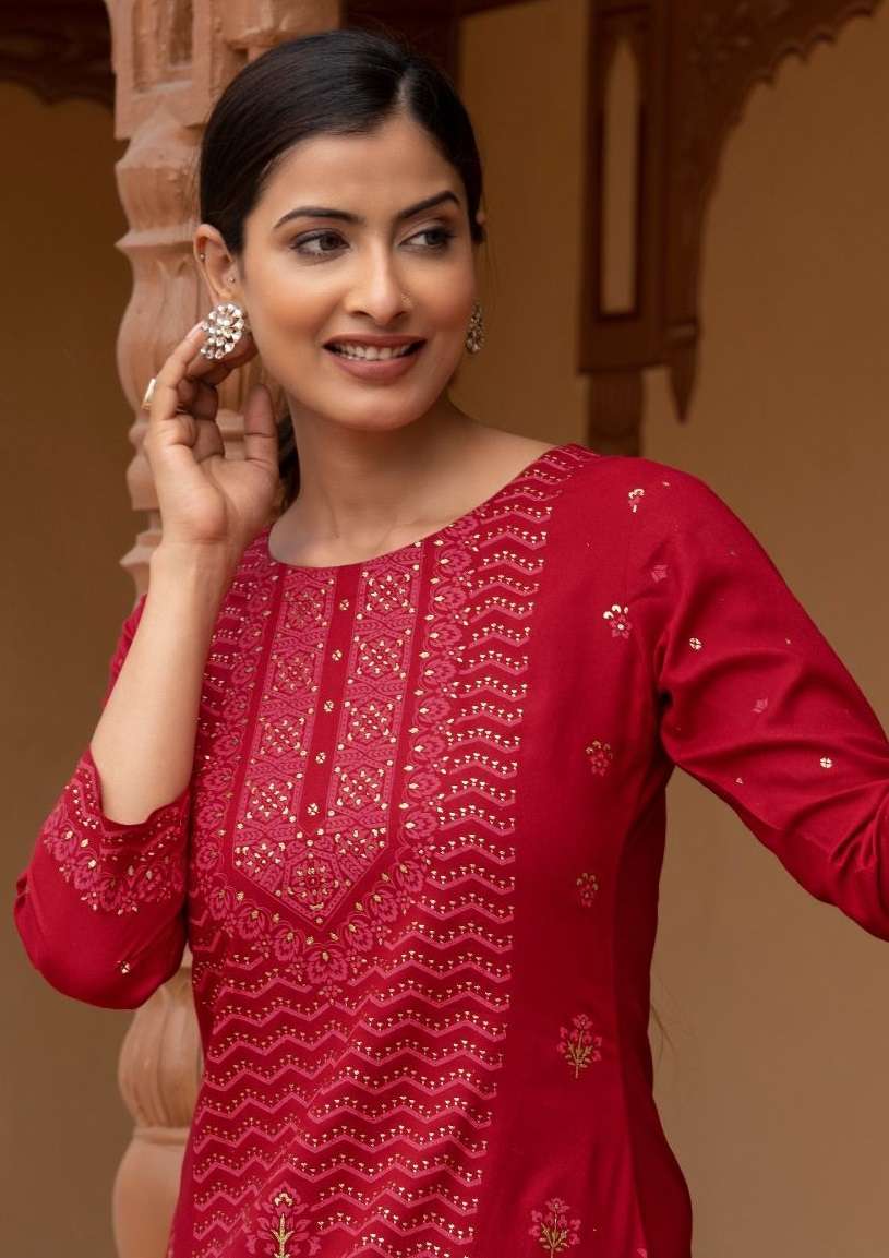 PLATINUM VOL-5 BY PSYNA 5001 TO 5008 SERIES RAYON GOLD PRINT KURTIS