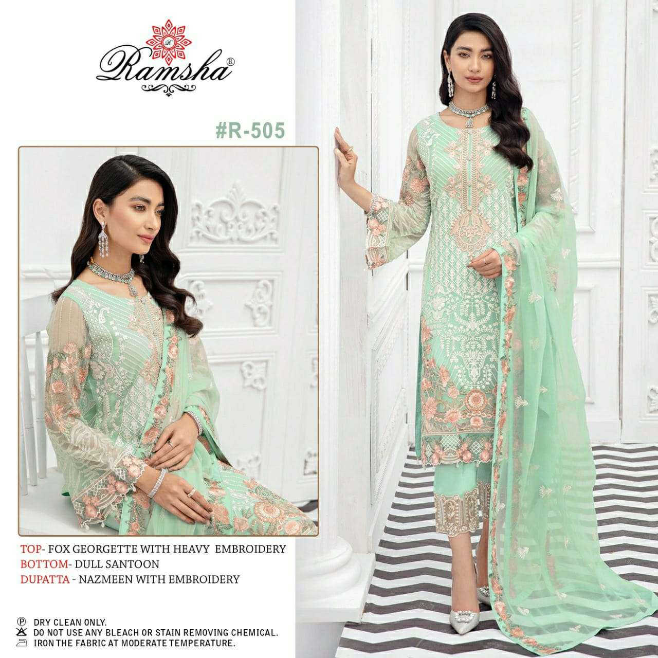 R-505 HIT DESIGN BY RAMSHA GEORGETTE HEAVY EMBROIDERY PAKISTANI DRESS