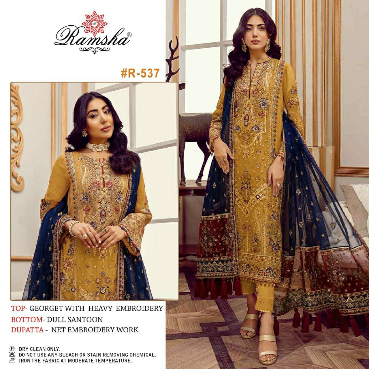 R-537 HIT DESIGN BY RAMSHA GEORGETTE EMBROIDERY PAKISTANI DRESS