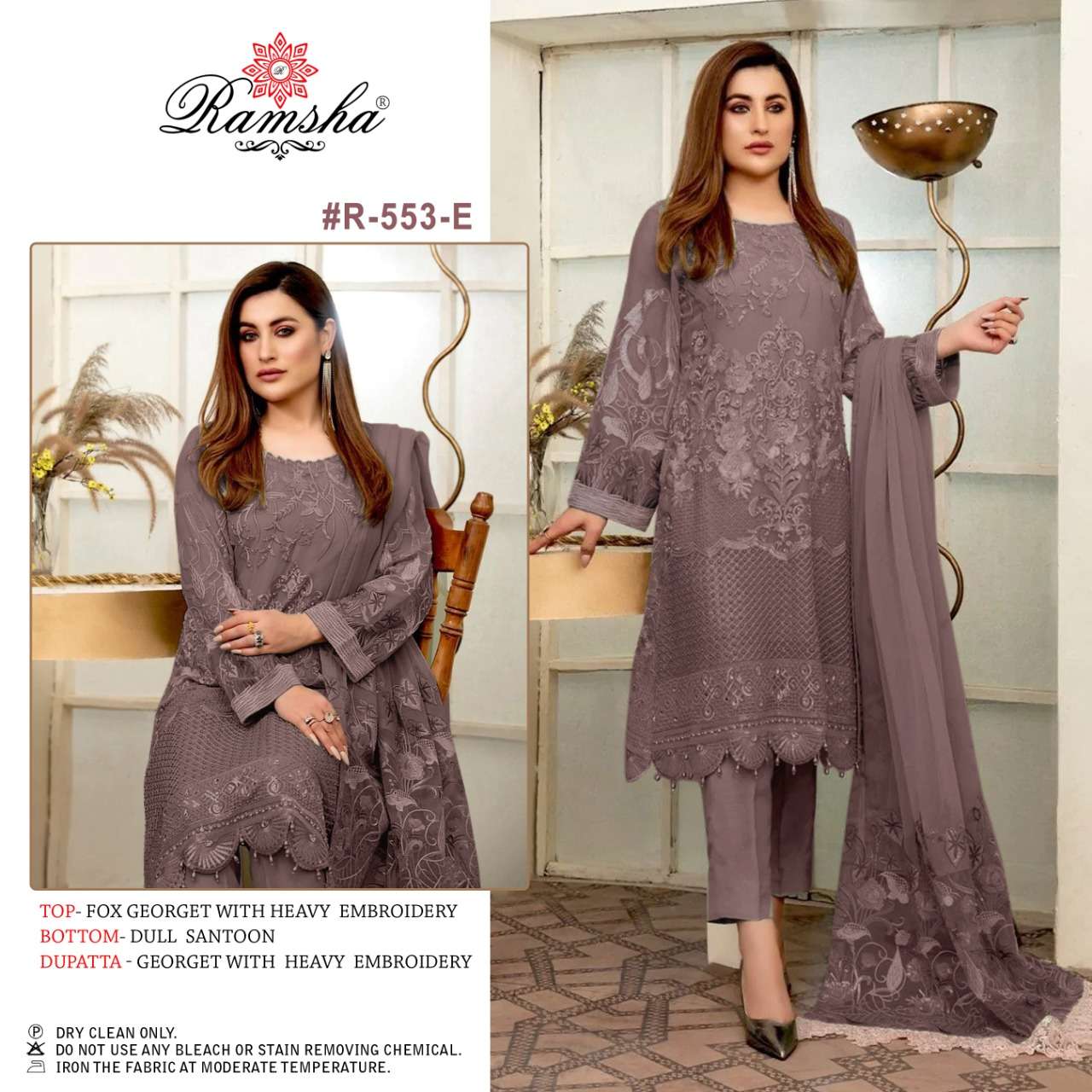 R-553 NX BY RAMSHA 553-E TO 553-H SERIES GEORGETTE EMBRPODERY WORK PAKISTANI DRESSES