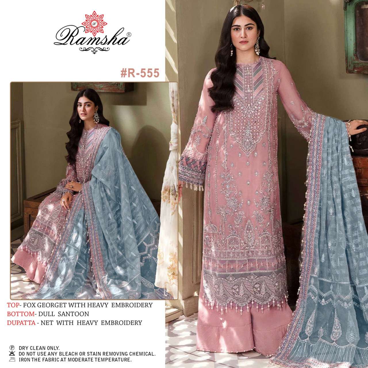 R-555 HIT DESIGN BY RAMSHA GEORGETTE HEAVY EMBROIDERY PAKISTANI DRESS