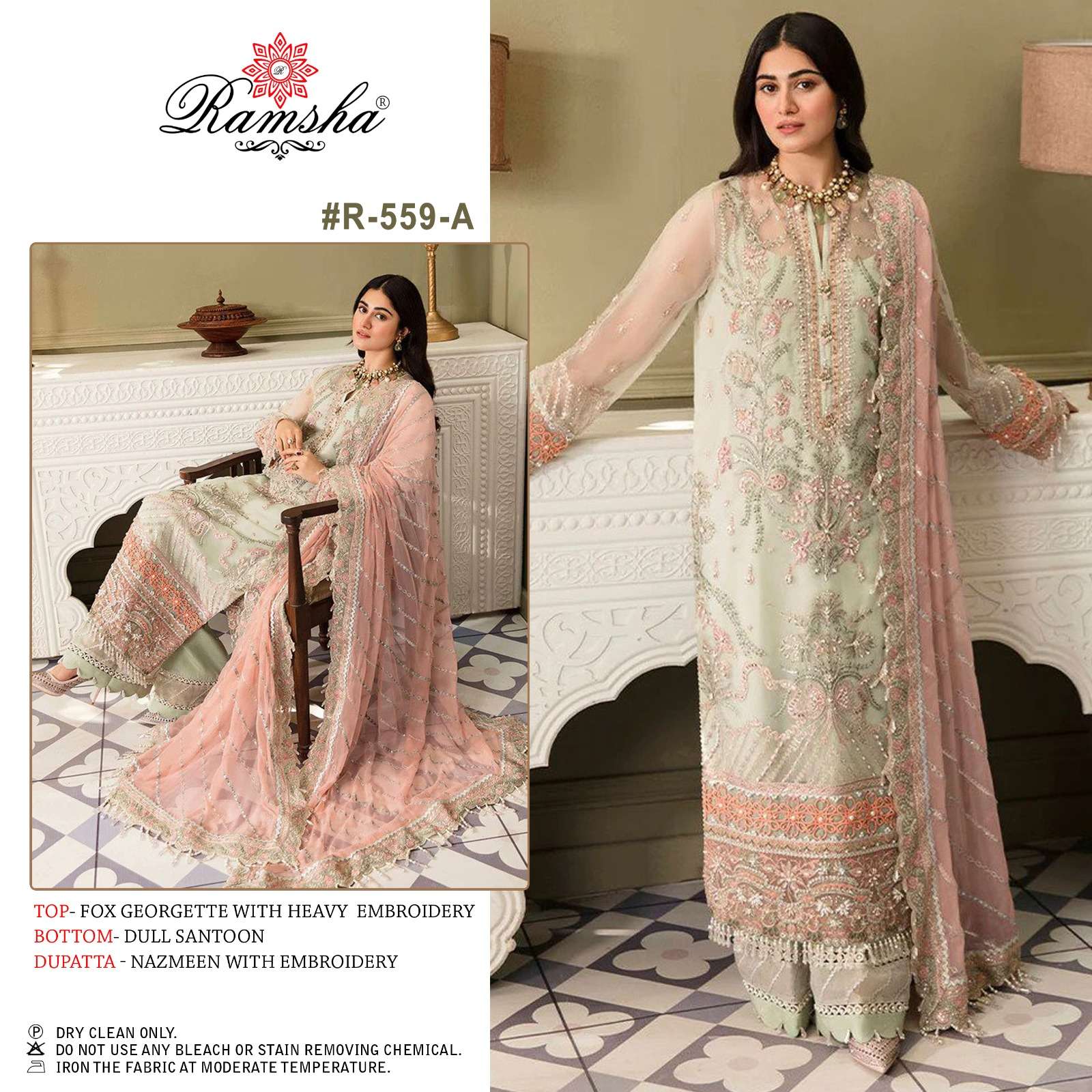 R-559 NX BY RAMSHA 559-A TO 559-D SERIES GEORGETTE EMBROIDERY PAKISTANI DRESSES