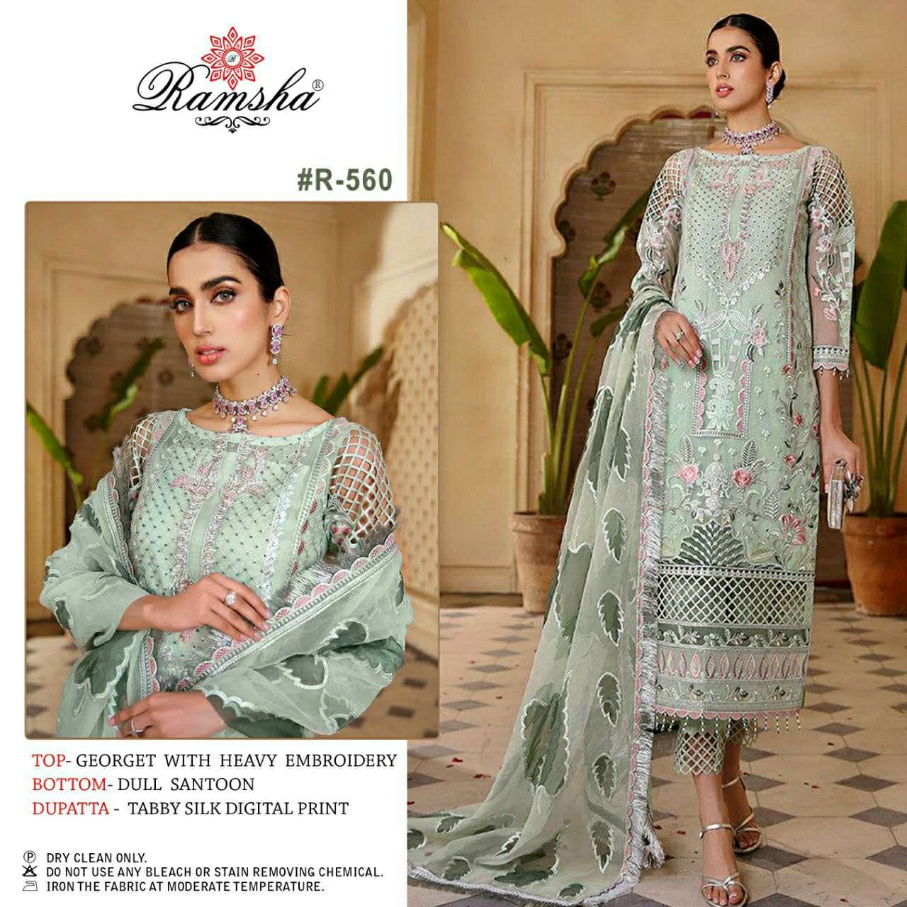 R-560 HIT DESIGN BY RAMSHA GEORGETTE EMBROIDERY PAKISTANI DRESS