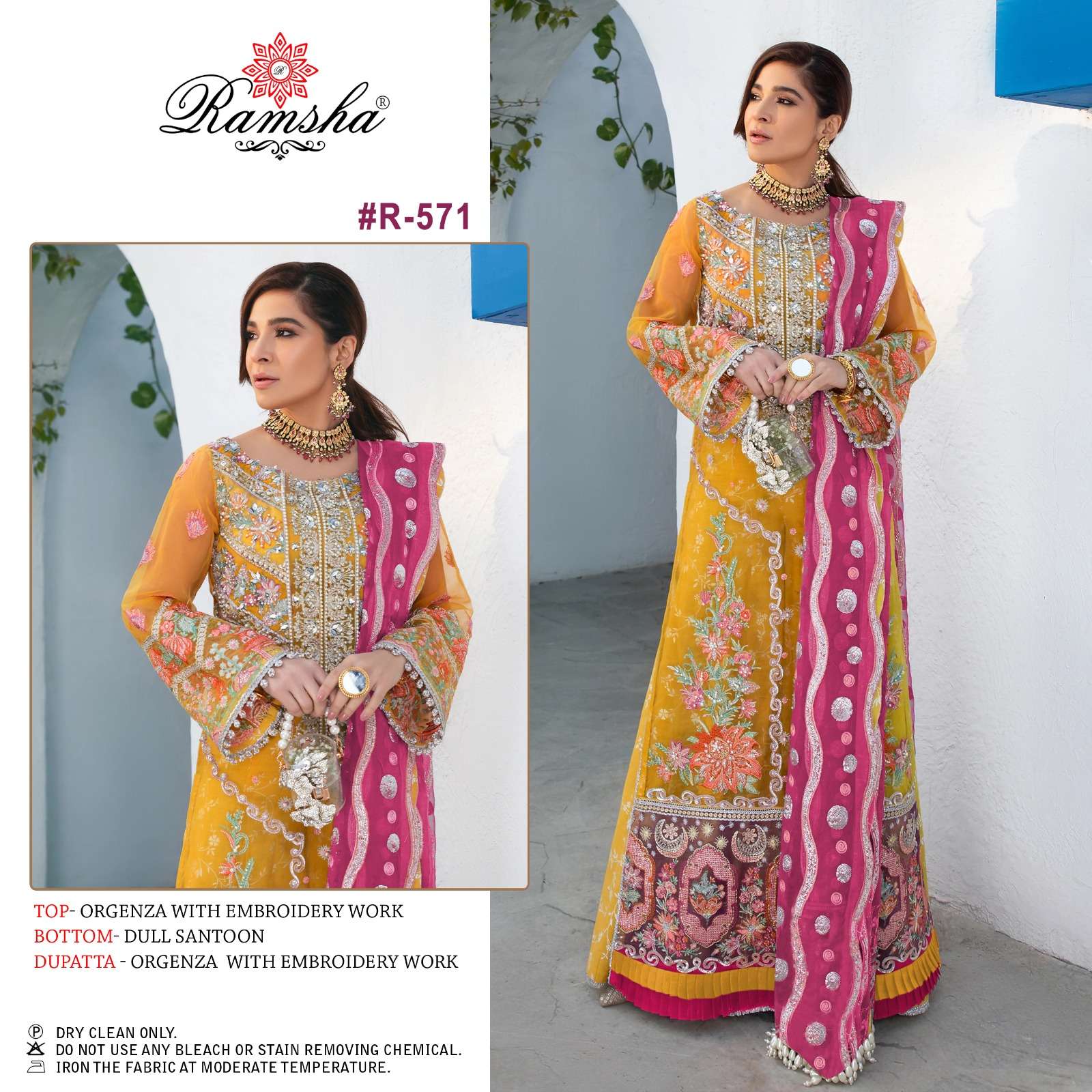 R-571 HIT DESIGN BY RAMSHA ORGANZA EMBROIDERY PAKISTANI DRESS