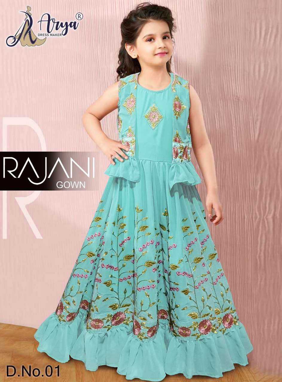 RAJANI GOWN BY ARYA DRESS MAKER 01 TO 06 SERIES GEORGETTE THREAD WORK KIDS GOWNS