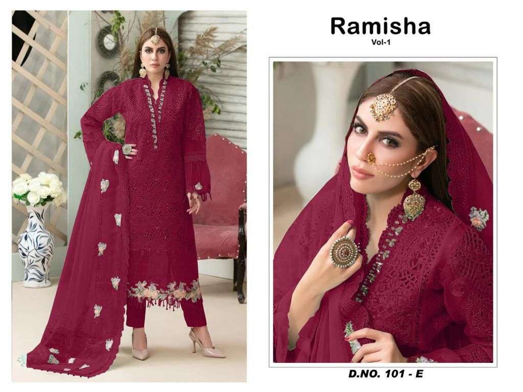 RAMISHA VOL-1 BY MEHBOOB TEX ORGANZA HEAVY EMBROIDERY WORK PAKISTANI DRESSES