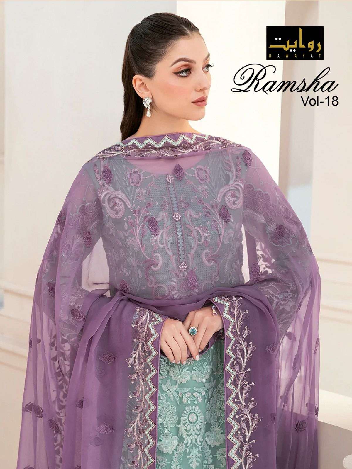 RAMSHA VOL-18 BY RAWAYAT 3030 TO 3032 SERIES FAUX GEORGETTE EMBROIDERY PAKISTANI DRESSES