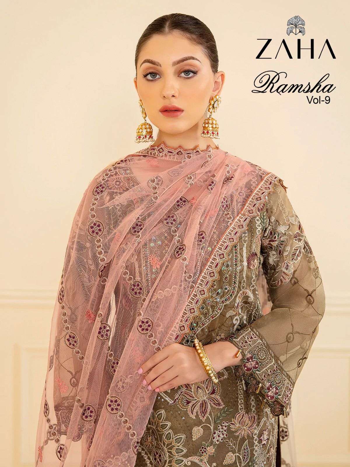 RAMSHA VOL-9 BY ZAHA 10124 TO 10126 SERIES FAUX GEORGETTE EMBROIDERY PAKISTANI DRESSES