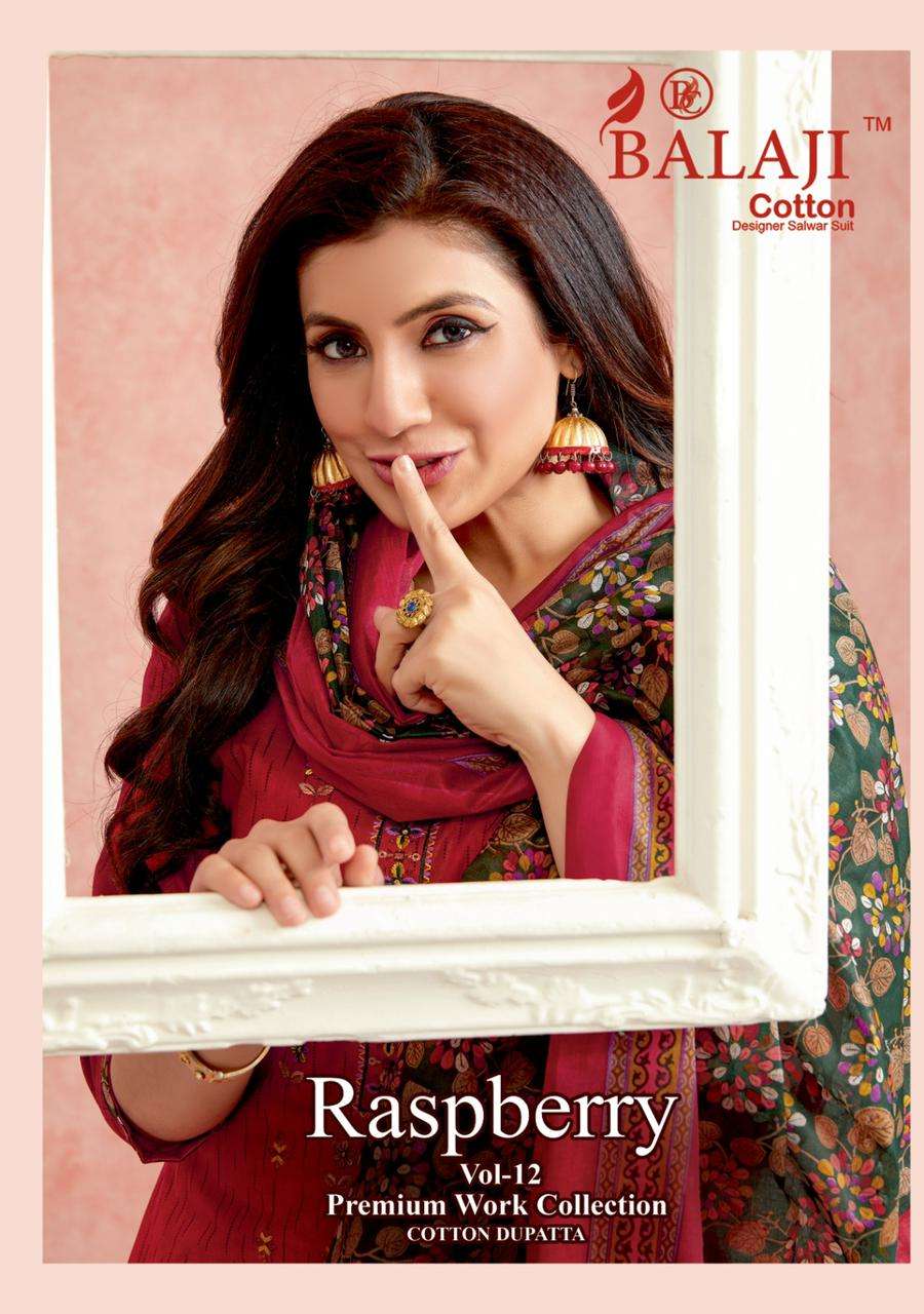 RASPBERRY VOL-12 BY BALAJI COTTON 1201 TO 1212 SERIES COTTON PRINT EMBROIDERY DRESSES