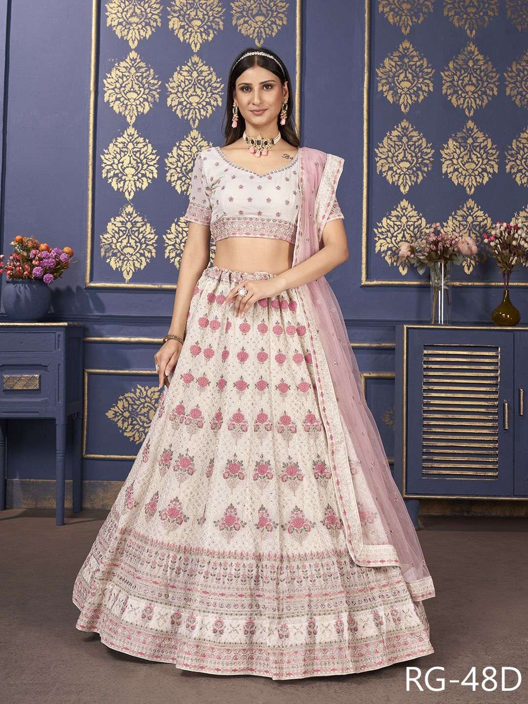 RG-48 HIT DESIGNS BY AQSAWHOLESALE GEORGETTE EMBROIDERY HEAVY WORK LEHENGAS