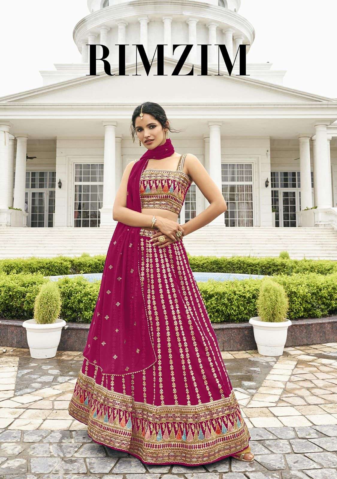 RIMZIM BY SHREEMATEE FASHION 136-A TO 136-C SERIES PURE FAUX GEORGETTE WORK LEHENGAS