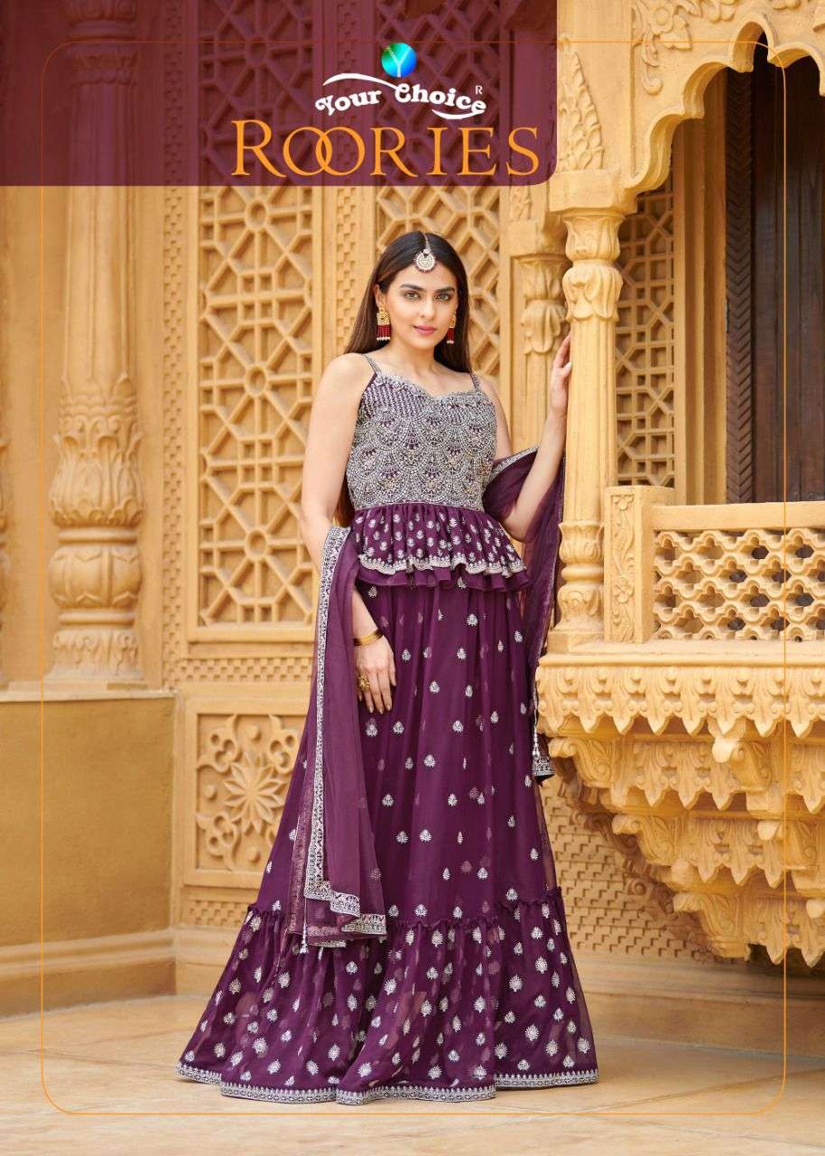 ROORIES BY YOUR CHOICE 4289 TO 4293 SERIES BLOOMING GEORGETTE WORK SHARARA SUITS