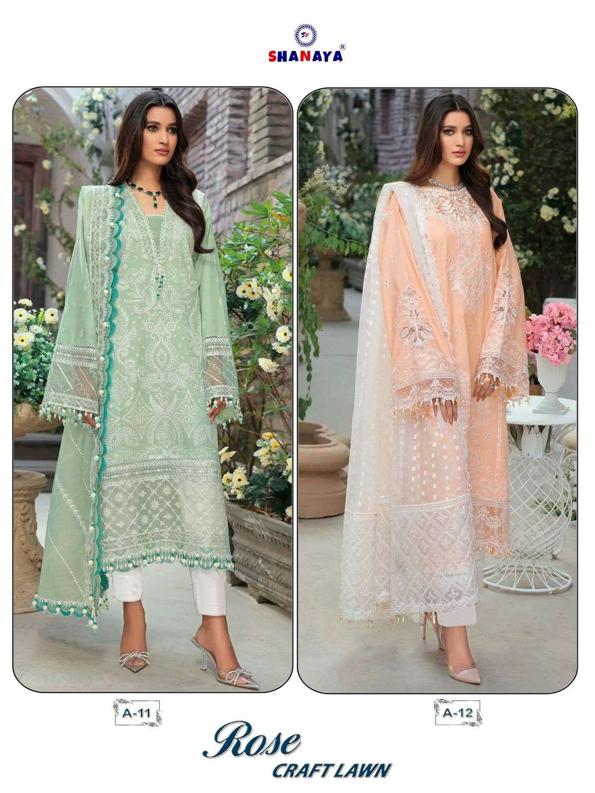 ROSE CRAFT LAWN BY SHANAYA FASHION CAMBRIC HEAVY EMBROIDERY PAKISTANI DRESSES