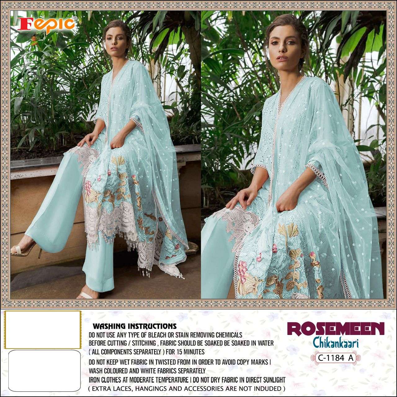 ROSEMEEN 1184 COLOURS BY FEPIC 1184-A TO 1184-C GEORGETTE CHIKANKARI PAKISTANI DRESSES