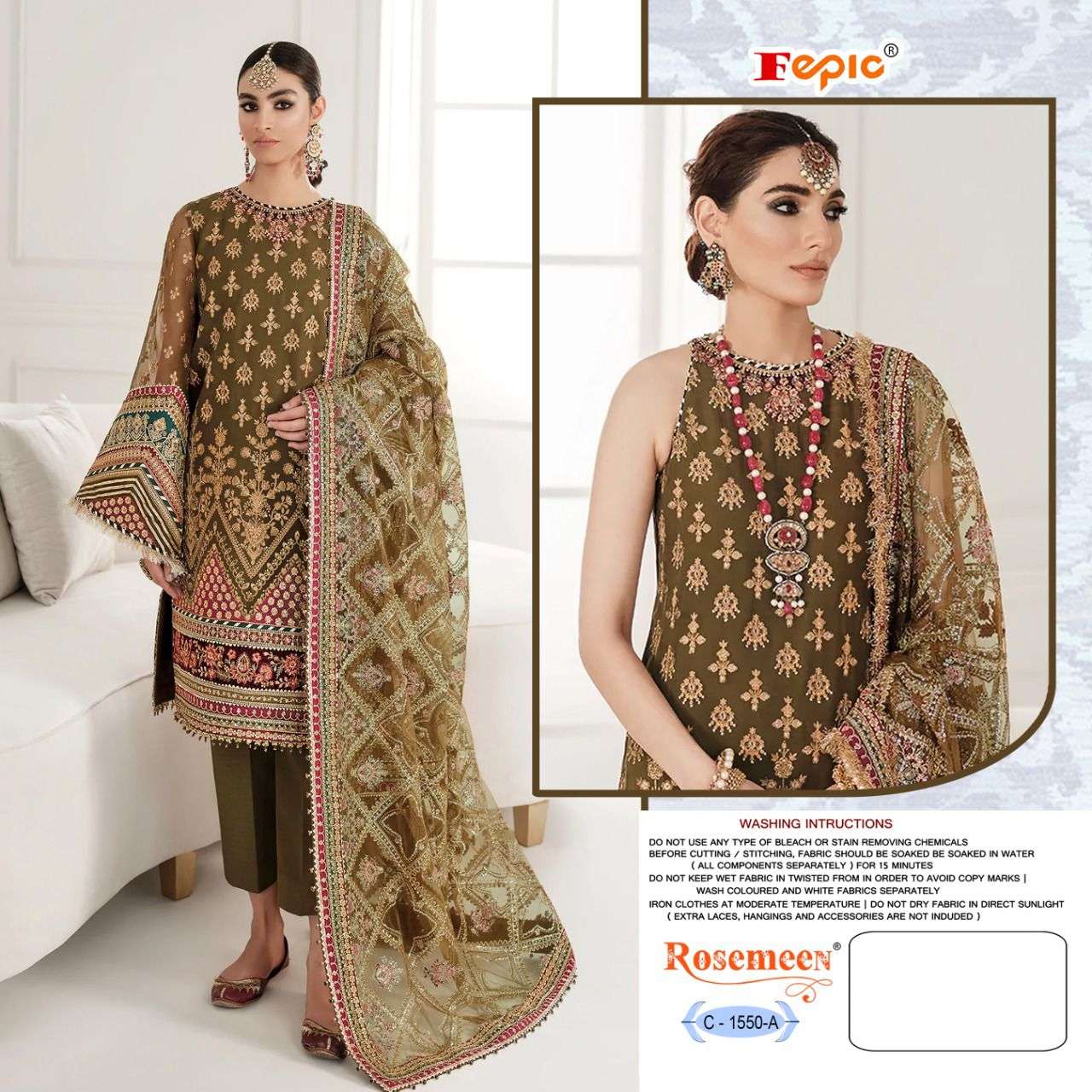 ROSEMEEN 1550 COLOURS BY FEPIC 1550-A TO 1550-D SERIES ORGANZA EMBROIDERY PAKISTANI DRESSES