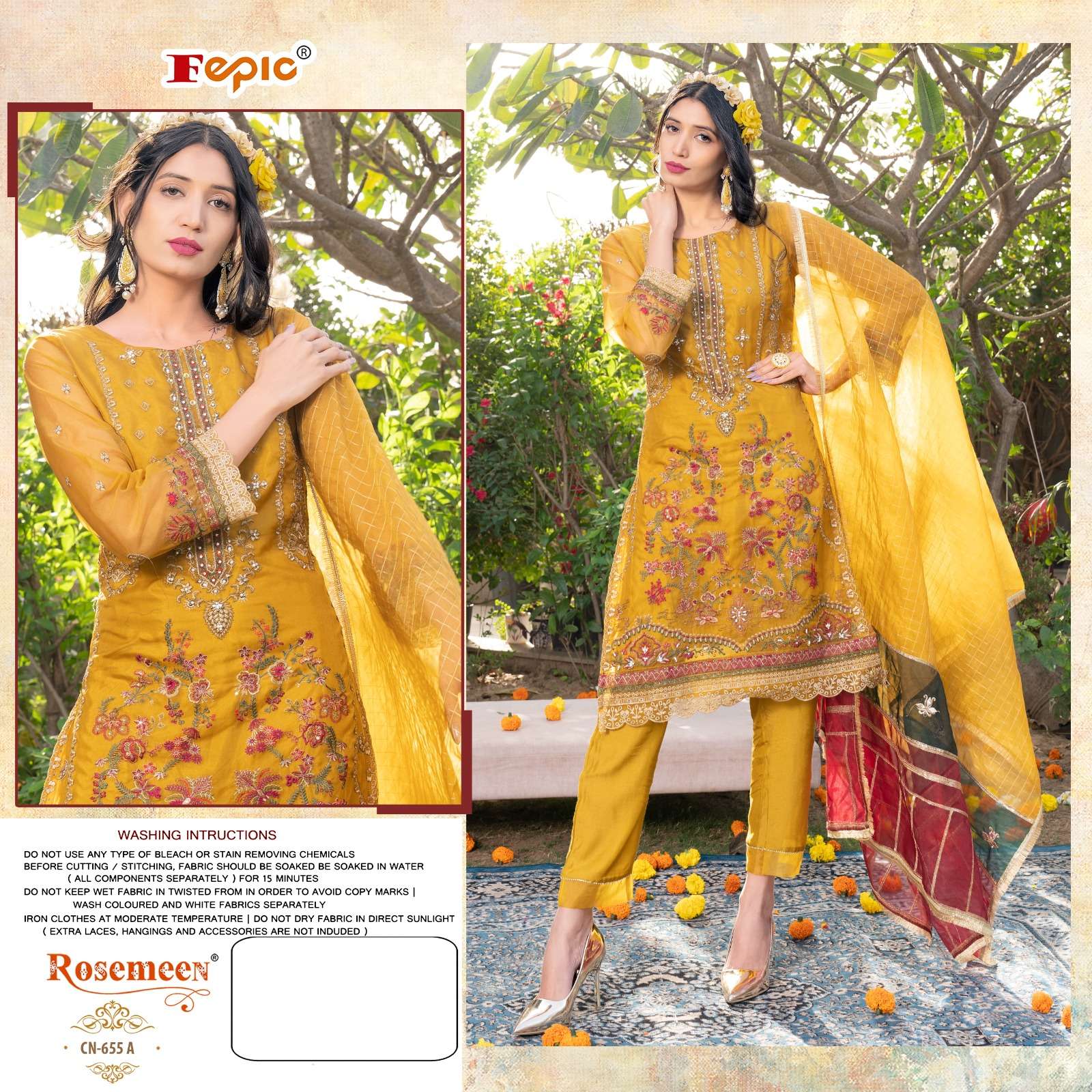 ROSEMEEN 655 COLOURS BY FEPIC 655-A TO 655-C SERIES ORGANZA EMBROIDERY STITCHED DRESSES