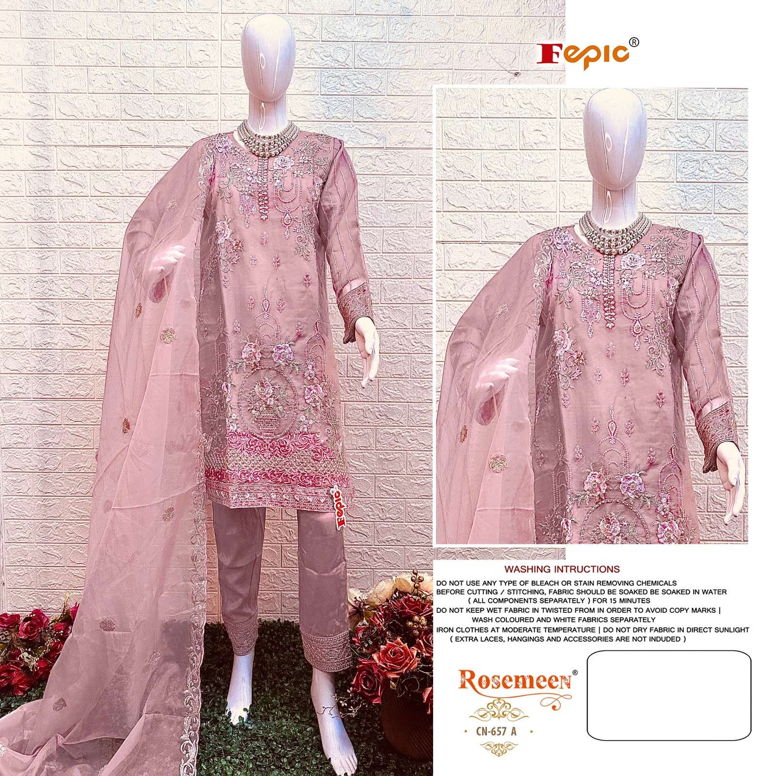 ROSEMEEN CN-657 COLOURS BY FEPIC 657-A TO 657-C SERIES ORGANZA WORK STITCHED PAKISTANI DRESSES