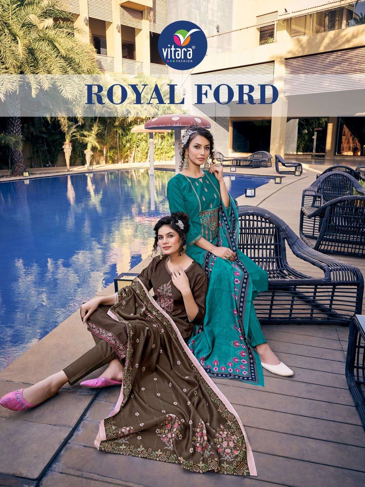 ROYAL FORD BY VITARA FASHION 1001 TO 1004 SERIES VISCOSE EMBROIDERY STITCHED DRESSES