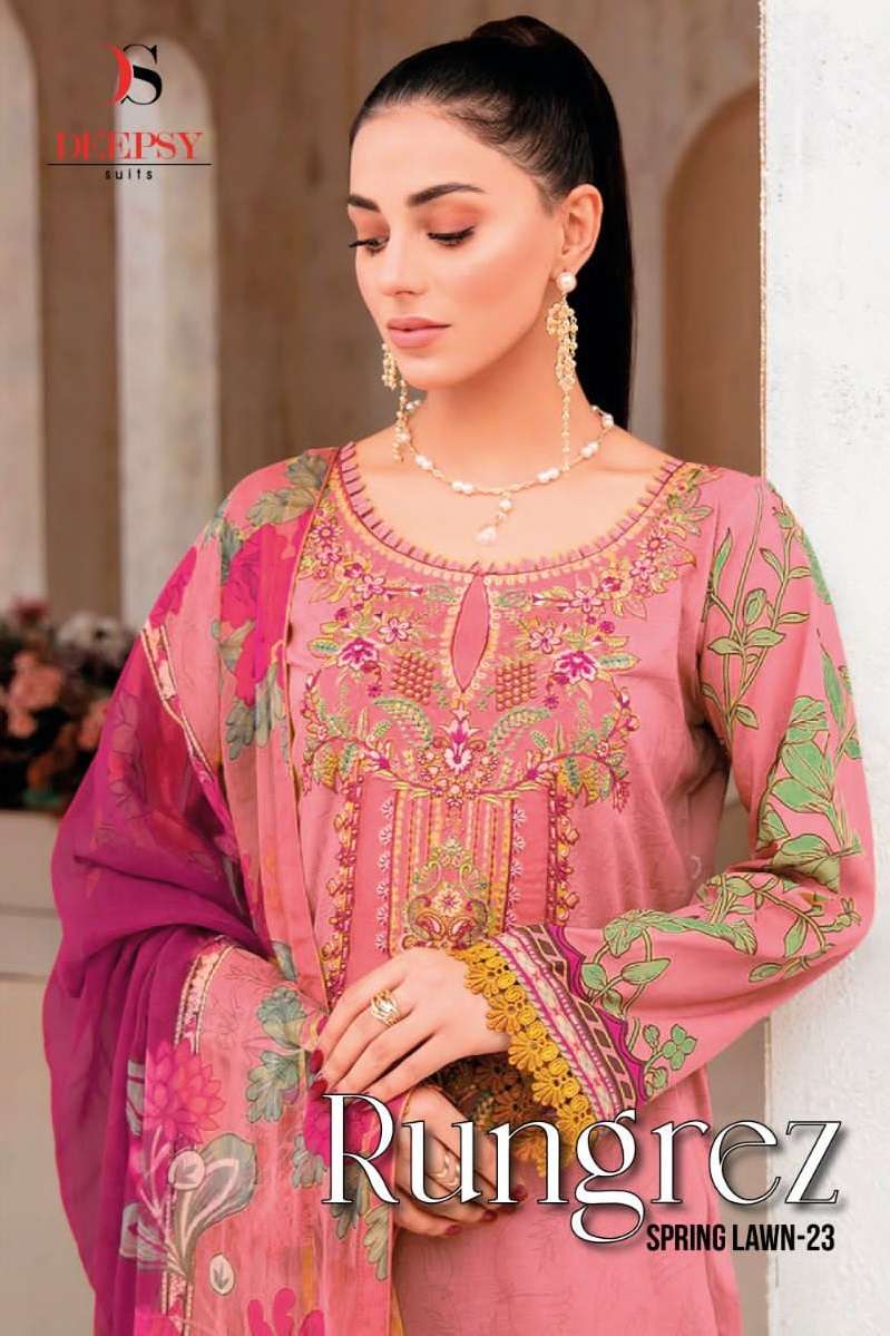 RUNGREZ SPRING LAWN-23 BY DEEPSY SUITS 3051 TO 3058 SERIES COTTON EMBROIDERY PAKISTANI DRESSES